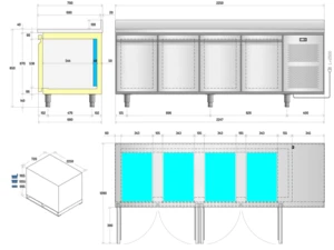 Stainless steel refrigerated counter (-20 degrees C/-10 degrees C) with four doors