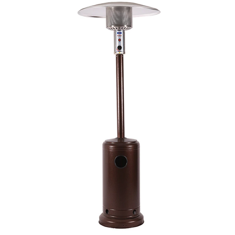 Standing gas patio heater in brown hammered