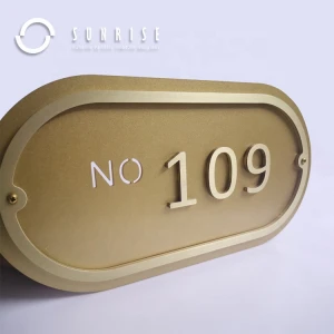 SUNRISE SIGN Manufacturer Custom Brass Floor Number Plate Hotel 3D Aluminum Room Number and Name Plate Sign