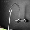 SUS304 stainless steel wall in mounted flexible hose brushed kitchen tap mixer faucet for sink