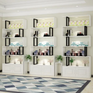 The supermarket can customize 4 layers of wooden cosmetics display rack