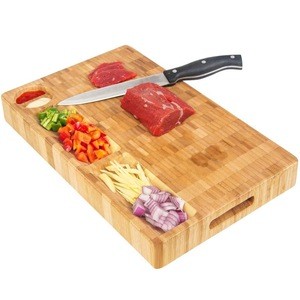 Thick Large Organic Bamboo Cutting Board With 3 Built-In Compartments&amp;Juice Grooves Heavy Duty Chopping Board