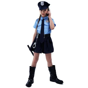 Top Selling Girl&#39;s Blue Police Costume Carnival Party Career Dress Cosplay Police Uniform For Kids
