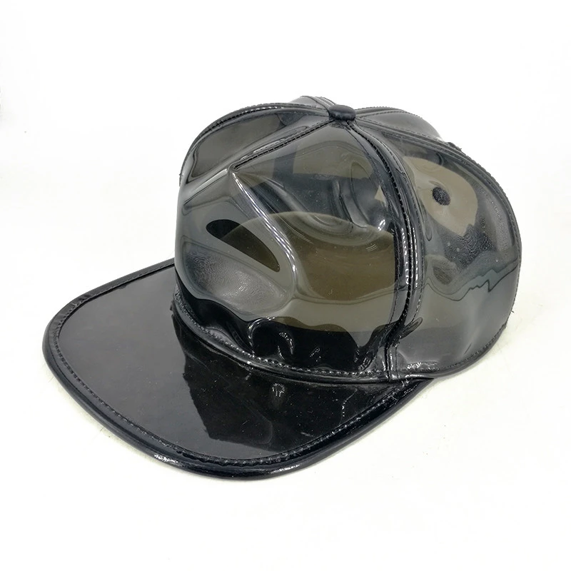 Transparent PVC Blank Black Snapback Hat Flat Brim Unstructured 5 Panel Hat