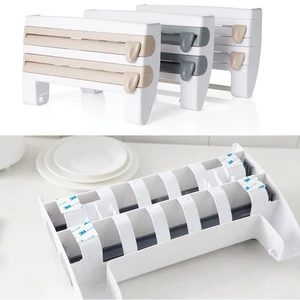 Wall Mounted 4-in-1 paper Towel Foil kitchen wrap Dispenser Cling Film Roll Holder Cutter with spice Storage Rack