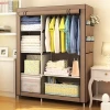 Wardrobe Bedroom Closet Organizer Plastic Clothes Storage Shelves, Non-Woven Fabric Cover with Side Pockets