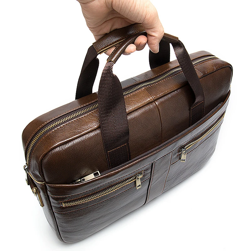 waterproof business laptop handbag shoulder bag genuine leather briefcase for men custom logo