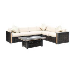 Waterproof Patio Leisure Lounge Set Outdoor Garden Wicker Table Set Rattan Gas Fire Pit