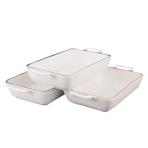White cookware rectangular oven ceramic baking dish with double ear with color line