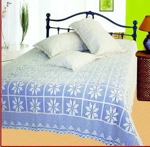 White Unique Romantic Vintage Style Woven Cotton Crochet Bed Cover Bedspread