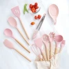 Wholesale 12 Pieces In 1 Set Silicone Kitchen Cooking Tools Stand Kitchenware BBQ Eco Silicone Wooden Kitchen Utensils