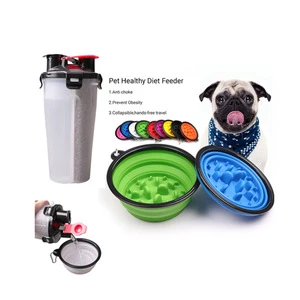 Wholesale 2 in 1 Water and Food Outdoor  Eco Friendly Collapsible Travel Anti Choke Non Spill Silicone Slow Eating  Dog Bowl