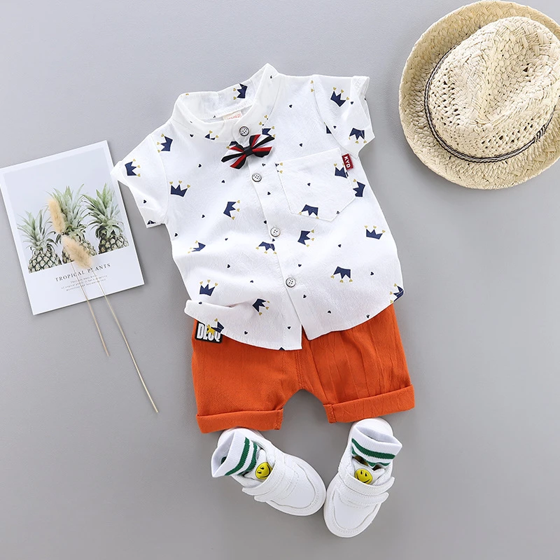 Wholesale Baby Boy Cute Fashion Crown Clothing Set Summer 2pcs Shirt Clothing Set