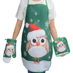 Wholesale Custom Apron And Oven Mitt 3pcs Set Digital Printing Polyester Christmas Kitchen Apron Set