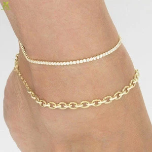 Wholesale custom fashion women body jewelry anklets cz diamond tennis chain anklet feet jewelry designs