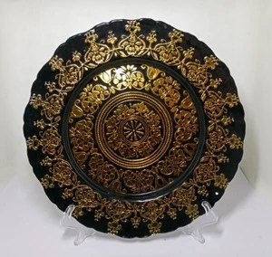 wholesale custom wedding hand made glass gold beaded charger plate
