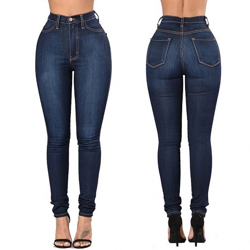 Wholesale Custom Women Elastic Stretch Jeans High Waist Solid Color Trousers Women Pencil Pants Skinny Jeans Denim Pants