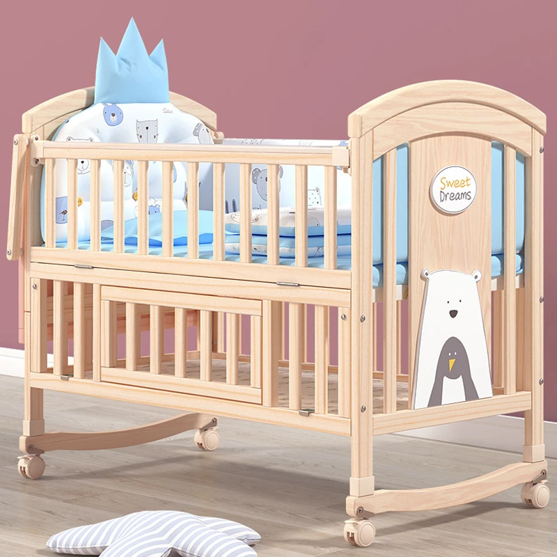 Wholesale foldable bedding set barrier sleeping wooden newborn kids swinging rail protection boy toddler cot bed baby cribs