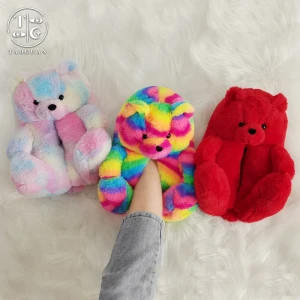 Wholesale High Quality 2021 Cheap Custom Plush Toy Fluffy Children Pink Cheetah Teddy Bear Slippers Brow In