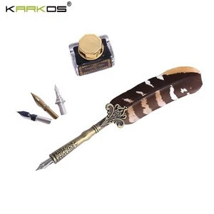 Wholesale High Quality Natural Patterned Silver Pheasant Wings Feather nib Pen for Decorations