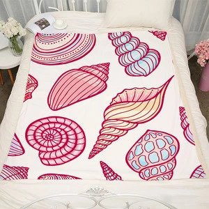 Wholesale king size conch printed borrego blanket throw for hotel