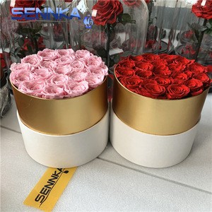 wholesale long lasting fresh forever real touch preserved rose flower in round flower box