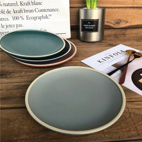 wholesale matte round dishes plates ceramic flat plate porcelain plates