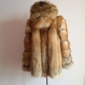 wholesale natural red fur fox fur coat with big hood custom size men coat