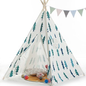 Wholesale Popular soft cotton canvas small tree Sapling four poles  Indian kids toy  tent for indoor 0016