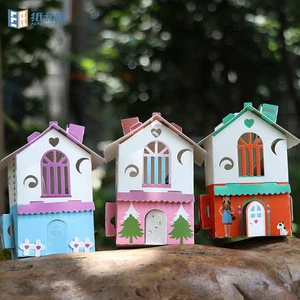 Wholesale price diy craft kit house shaped led light hand crank music box for girlfriend gift