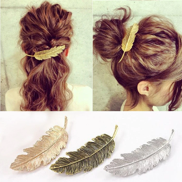 Wholesale women leaf feather French barrette hairpin hairgrip hair clip