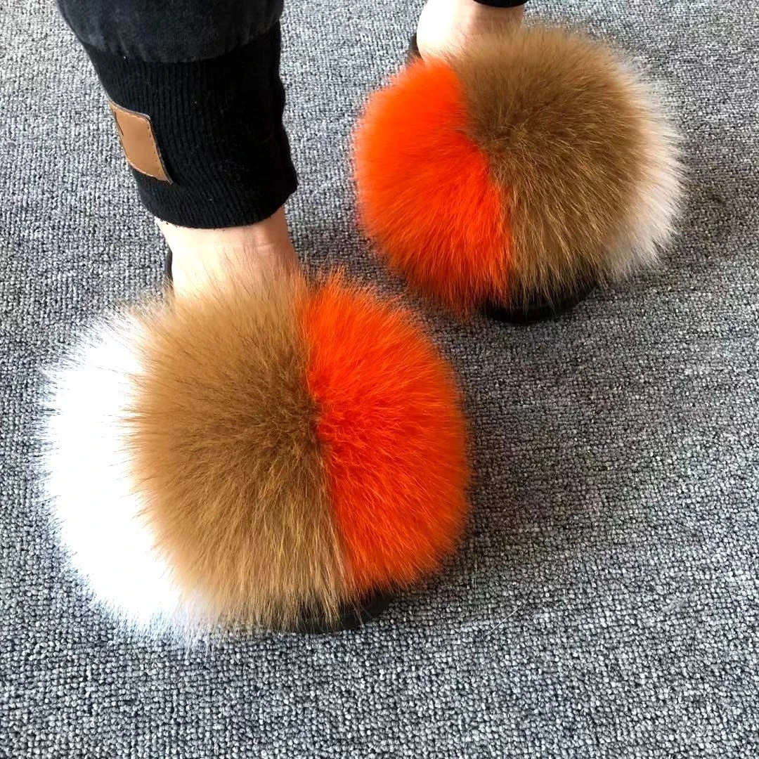 Wholesale Women real fur slippers Sandals Custom Soft Fur Slippers