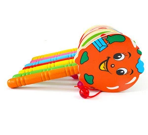 Wholesales high quality hanging cartoon color baby wooden rattle drum
