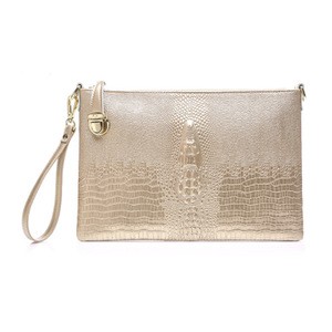 Womens Fashion Luxury Golden Crocodile Leather Clutch Bag Evening Bag