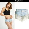 Womens summer denim shorts fringed diamond chain hip sexy wide-leg denim shorts