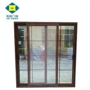Wood Color Powder Coated Aluminum Sliding Glass Door Price With Grills Design For Bathroom
