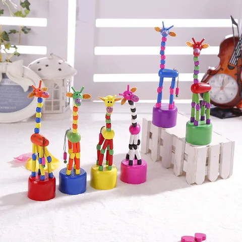 Wooden childrens toys, swaying and dancing cartoon animal giraffe decoration