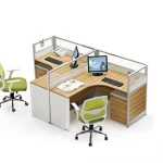 Wooden Curved 4  Person L-Shape Workstation Office Cubicle Partitions