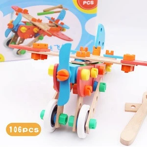 Wooden educational toy DIY Assembly Wooden Toy Plane for kids KJ6949
