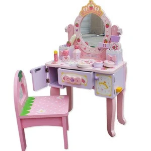 Wooden Pink Dressing Table Toy Strawberry Pink Princess Dresser mini Furniture Toy