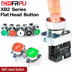 XB2 22mm momentary push button switch power start stop self-resetting the circular flat head symbol switch