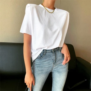 Y-2503 Ctc Short-Sleeved T-Shirt With Shoulder Pads Simple Cool Silky Loose Elegant Beautiful Versatile And Comfortable Autumn
