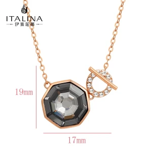 YN10012 Italina 18K Gold Plated Women Design Crystal Fashion Girls Quality Alloy Bling Pendant  Wholesale Necklace Jewelry Set