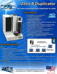 Zeus 8 Industrial CD DVD Duplicator Burner Copier Automated 8-drive Standalone w/ Built-In PC &amp; 900 Disc Capacity