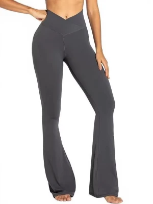 Women V-Cross High Waist Flare Yoga Pants Soft Stretchy Tummy Control Slim Fit Workout Casual Sports Trousers
