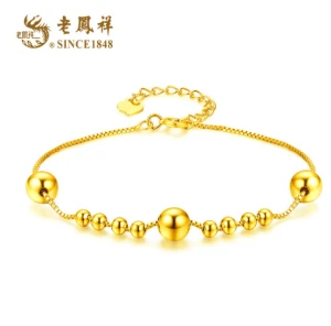 Lao Fengxiang S925 silver cat's eye lucky beads light luxury design sense women's bracelet