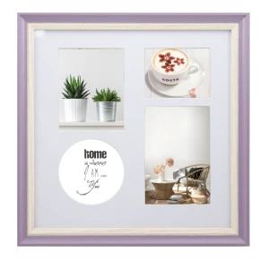 The purple square photo frame can hold four photos with a stand frame, desktop decoration, household items110-217623