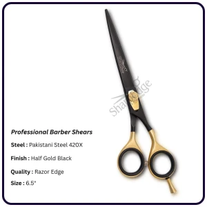 Half Gold Black Barber Scissors 6.5" – Offset Handle Right Hand Shears | OEM Razor Edge Scissors Manufacturer Pakistan