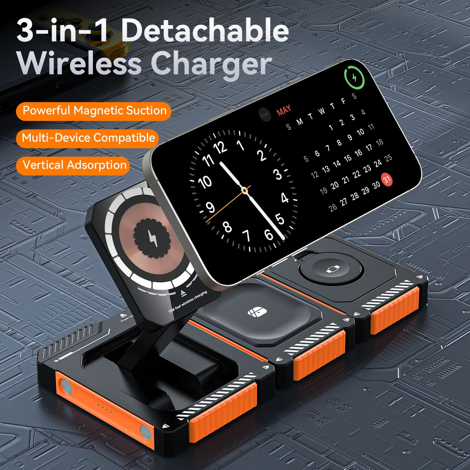 Buy 3 In 1 Qi 15w Magnetic Wireless Charger Stand For Iphone 16 15 14 ...