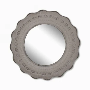 Shaped antique white round mirror